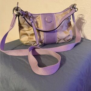 Coach Lavender Trim Beige Signature Canvas Shoulder Bag